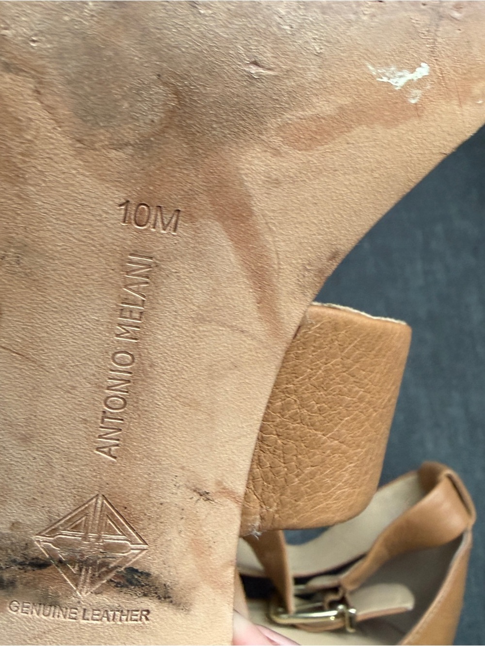 Tan Sandal Heels with Tortoise shell round heel size 10 - Picture 6 of 7